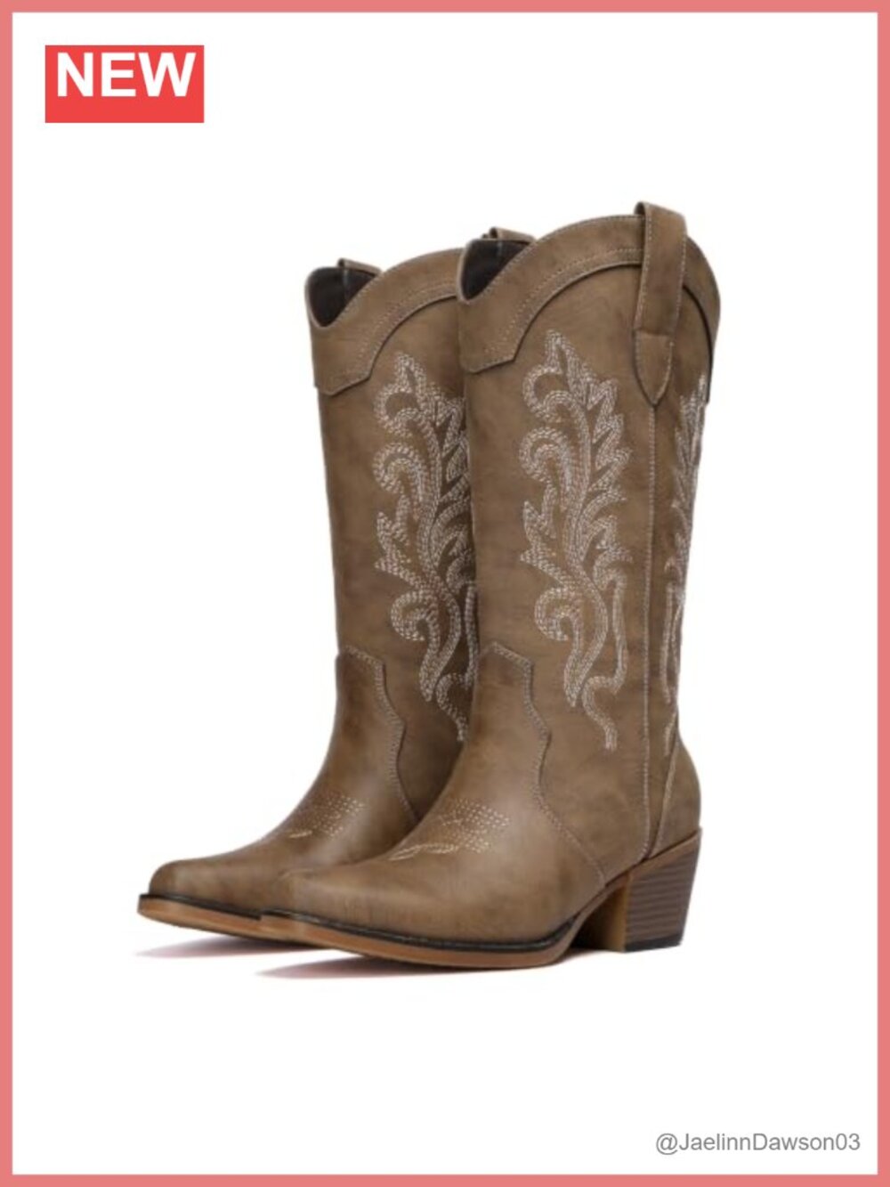 Women's Western Cowboy Boots Mid Calf Pointed Toe Cuban Heel Pull On